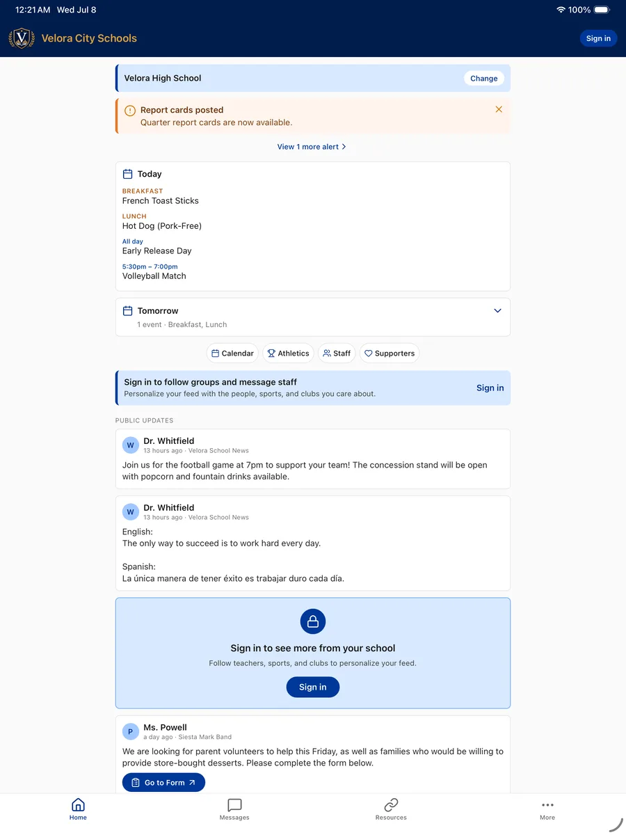 The School Courier app on an iPad