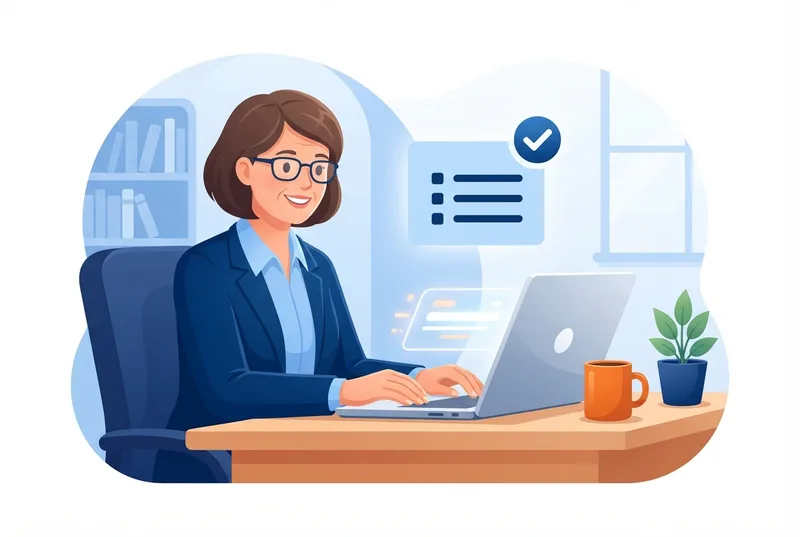 A principal filling in a short signup form on a laptop